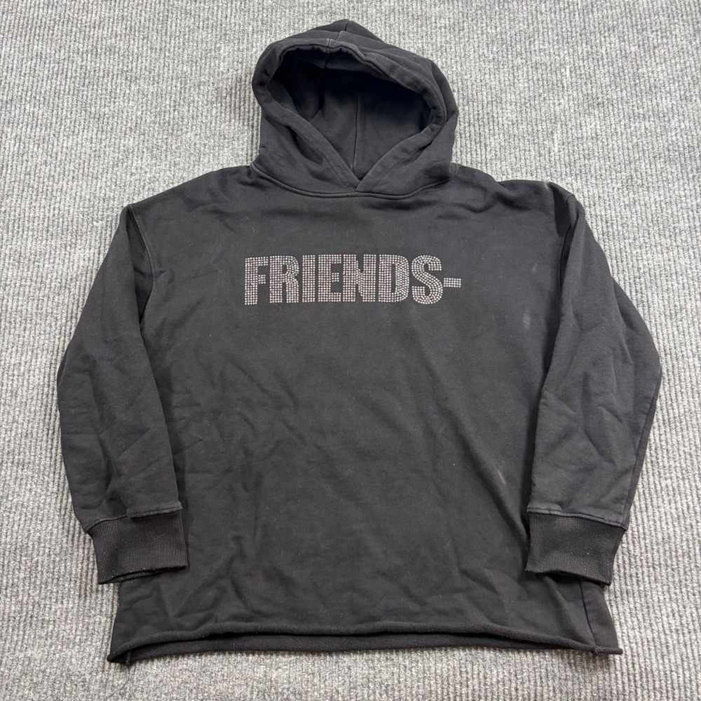 Vlone Hoodie Men's L Friends Rhinestone Black Streetwear V Logo Hip Hop Archive